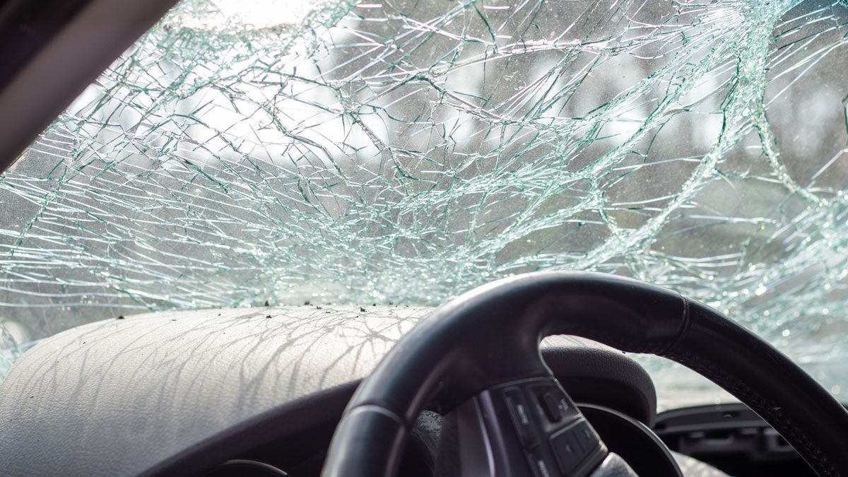Broken windshield as a result of an accident, inside view