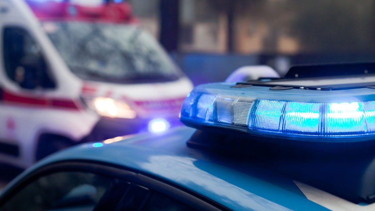 view of police lights and ambulance