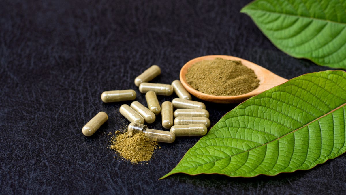 kratom-plant-and-capsules-on-black-background