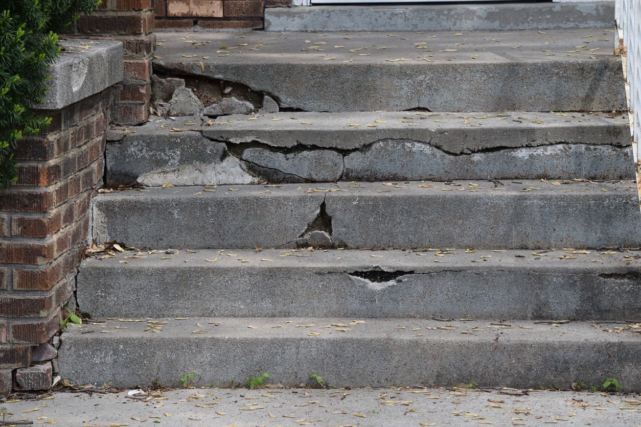 front view of cracked outdoor stairs