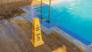 caution-wet-floor-sign-on-a-wet-pool-deck